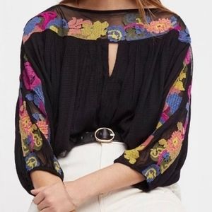 NWT Free People $128 Galina Cropped Blouse Size Large Black